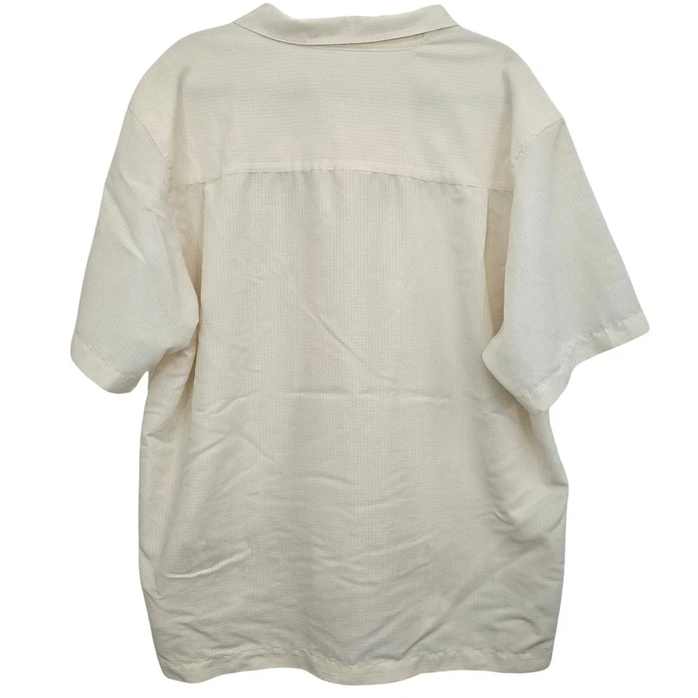 Vintage Rainforest Cafe Shirt Mens XL Beige Embroidered Seersucker‎ Rayon Blend